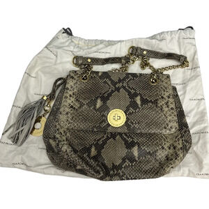 Isaac Mizrahi Live Bridgehampton Leather Bag Chain Strap Soft Snakeskin Print